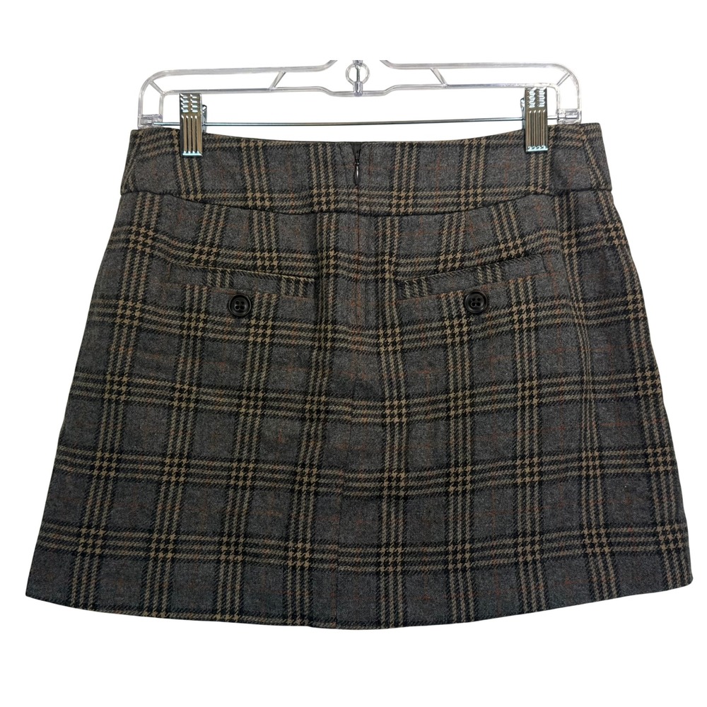 Gap Plaid Wool Mini Skirt Gray Tartan Button Front Preppy Y2K Grungecore Sz 0P - Picture 2 of 10